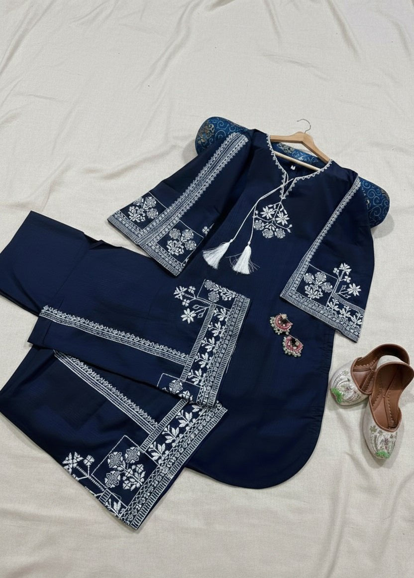 Air Sleeves Aari Embroidery 2Pcs – Elegant Cotton Perfection - U.HCOLLECTION9627