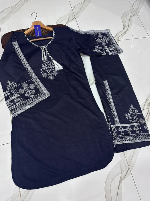 Air Sleeves Aari Embroidery 2Pcs – Elegant Cotton Perfection - U.HCOLLECTION9627