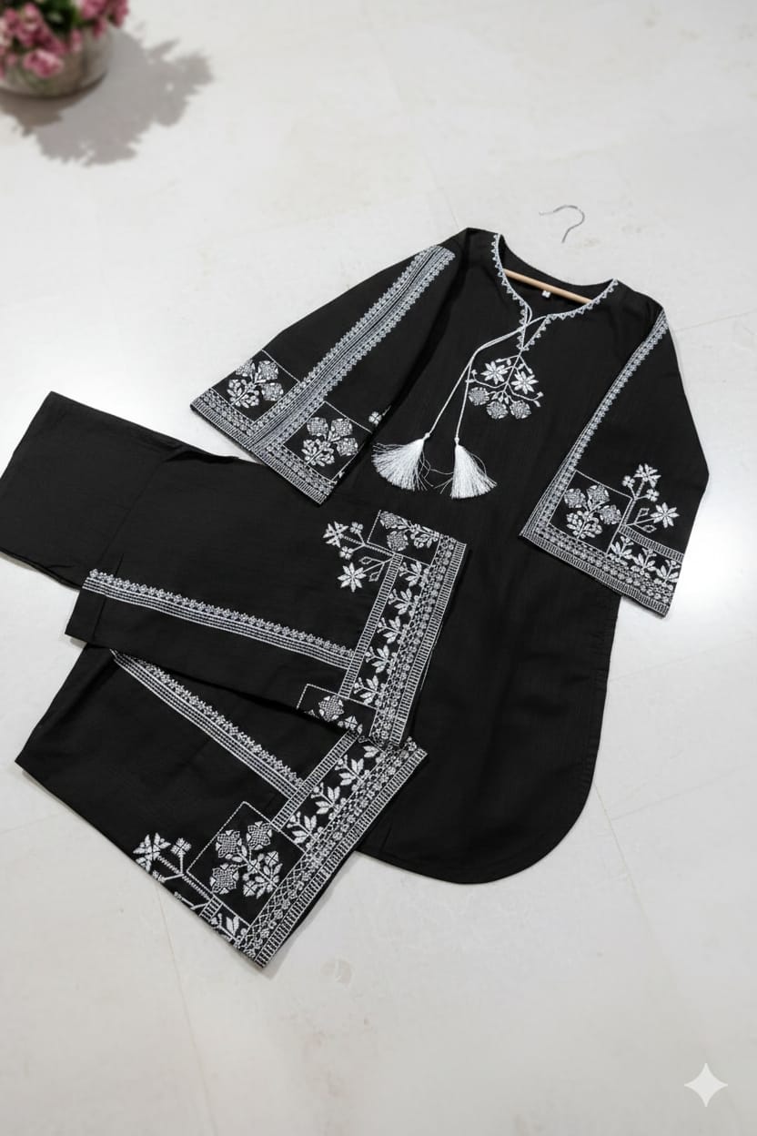 Air Sleeves Aari Embroidery Top with Embroidered Flapper – 2 Pcs UH Collection - U.HCOLLECTION9627