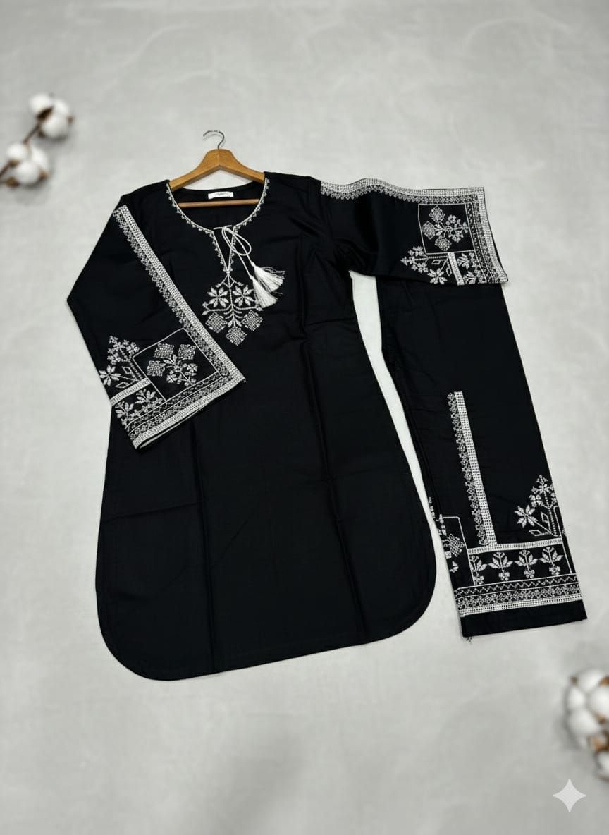 Air Sleeves Aari Embroidery Top with Embroidered Flapper – 2 Pcs UH Collection - U.HCOLLECTION9627