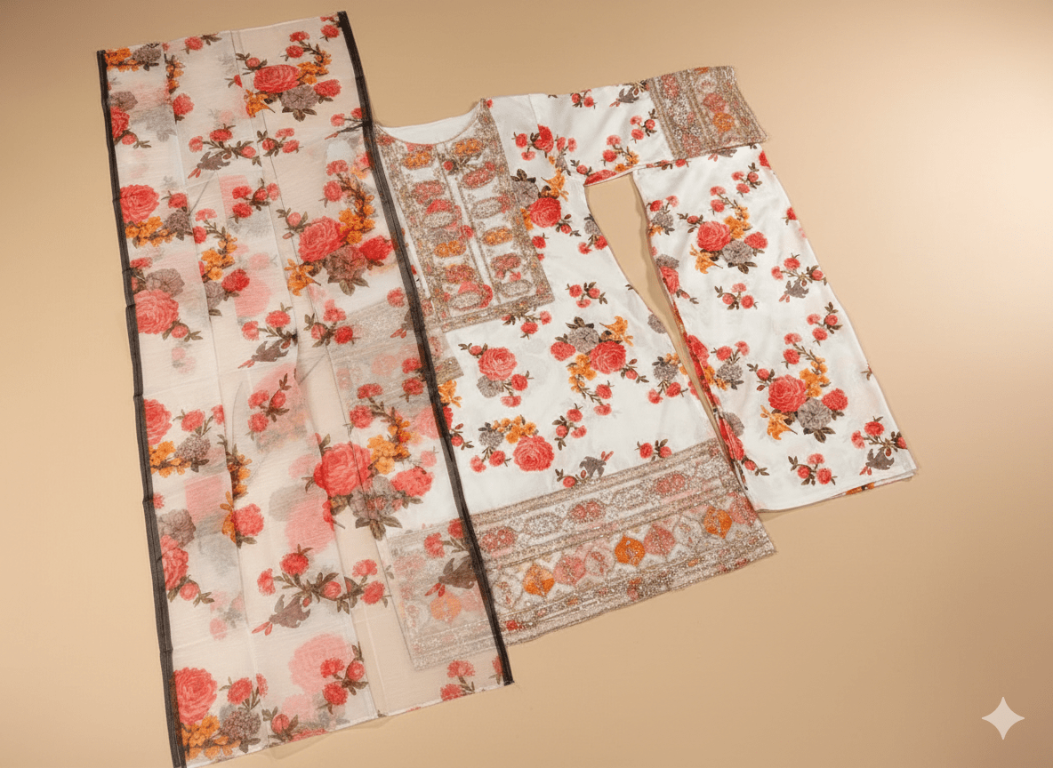 Aneela’s Printed 3Pcs – Luxury Long Length Shirt with Embroidered Elegance - U.HCOLLECTION9627