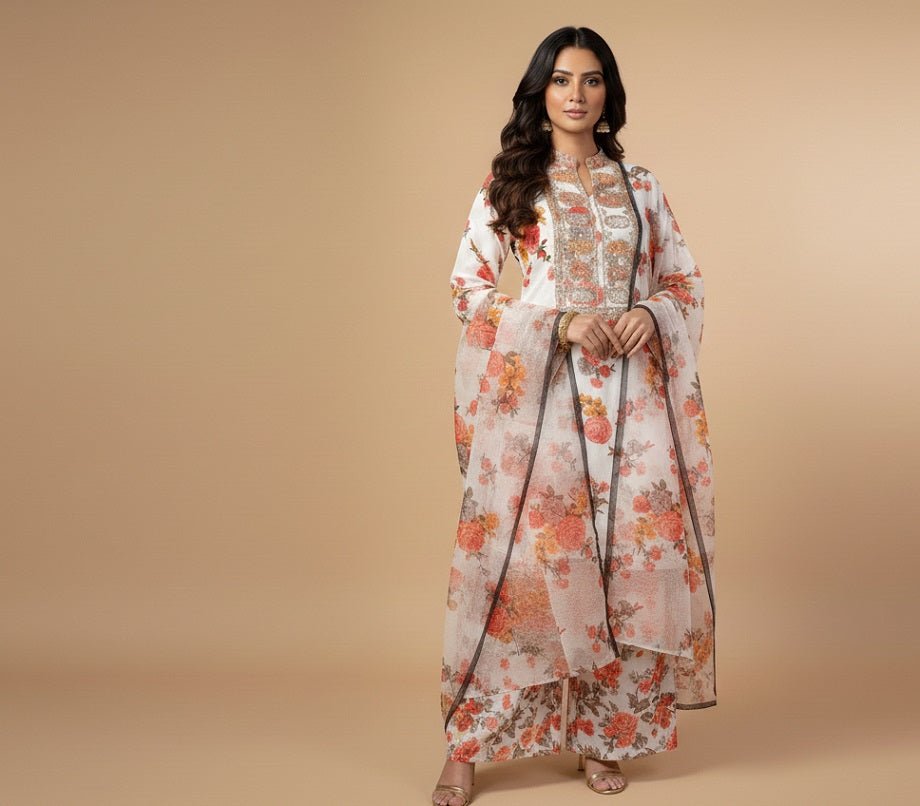 Aneela’s Printed 3Pcs – Luxury Long Length Shirt with Embroidered Elegance - U.HCOLLECTION9627