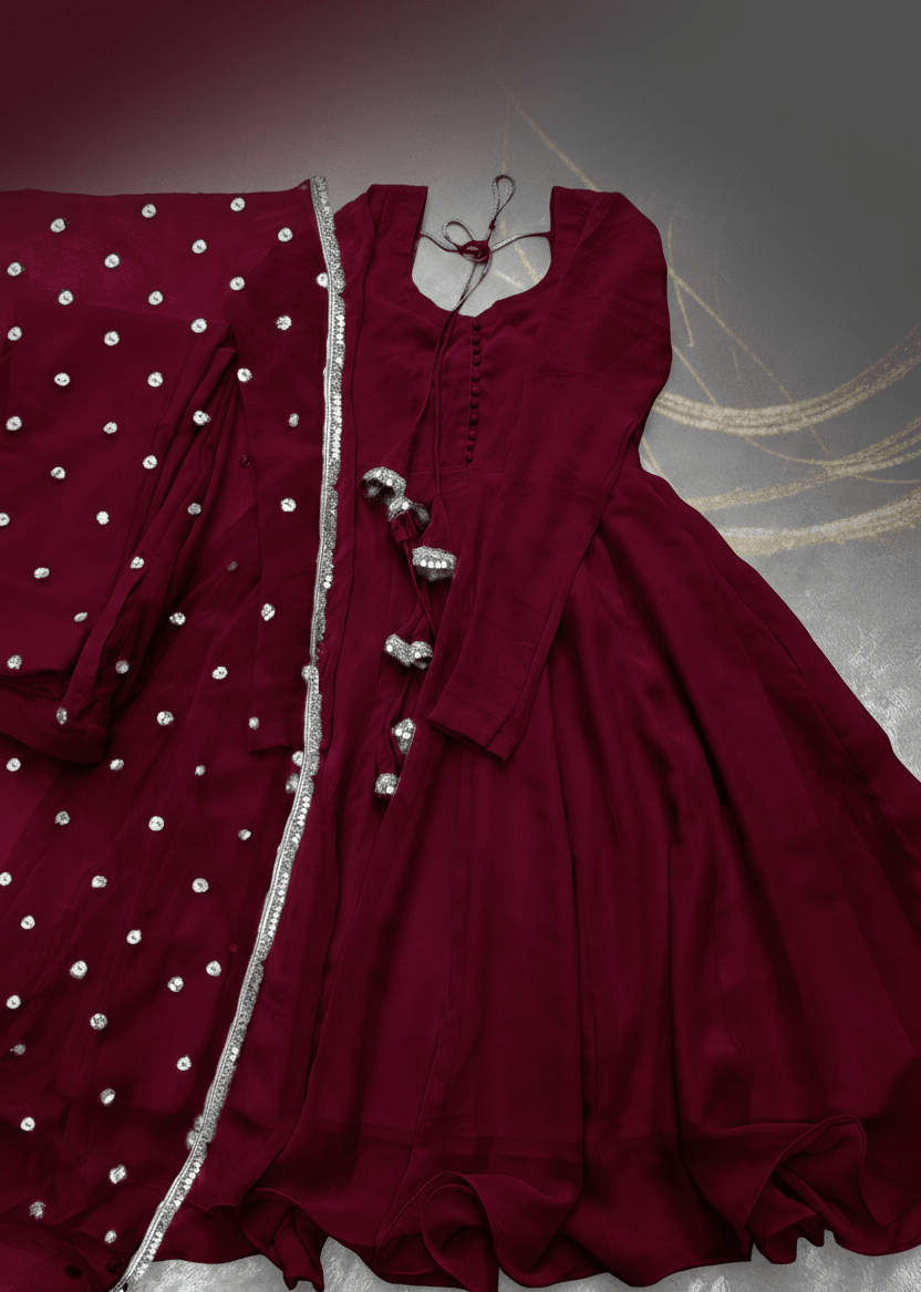 Elegant v neck 3 piece maxi dress set in pakistan with Lace Dupatta - U.HCOLLECTION9627